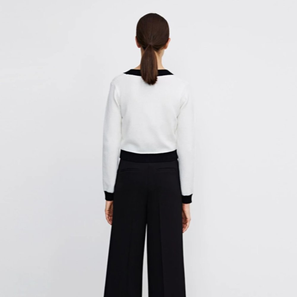 Urban revive V NECK knit white black button crop cardigan - Picture 4 of 8